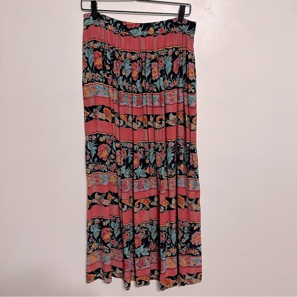Vintage Whimsigoth Dark Floral Boho Maxi Skirt Size 12